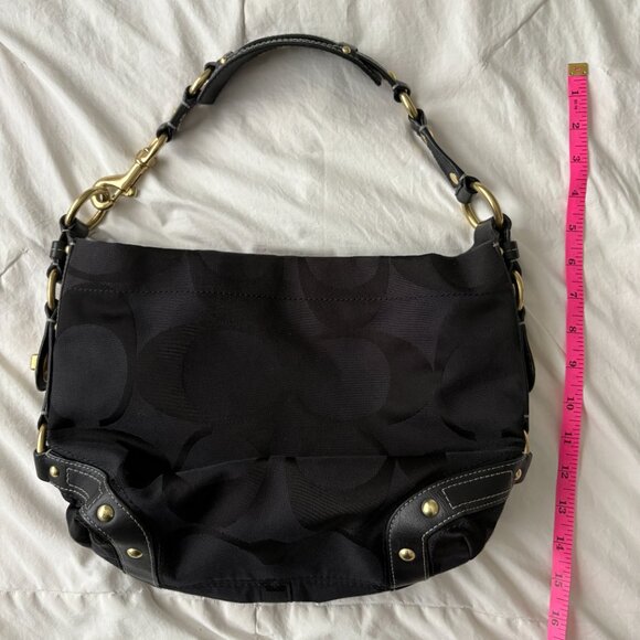 Vintage Coach Carly Bag Black Leather Jacquard Signature Hobo Shoulder Handbag - Picture 8 of 10